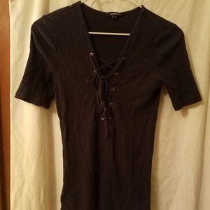 Ambiance Lace Up V-Neck T Shirt